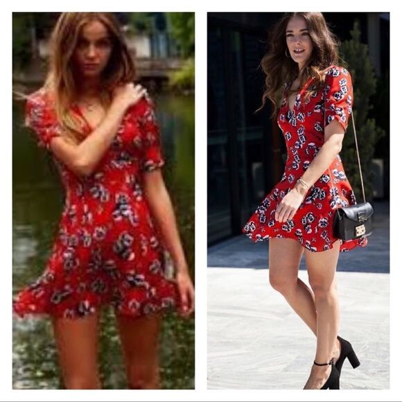 Realisation Par The Ozzie Pansy Mini Dress V-Neck Floral Red Mini - Picture 8 of 11